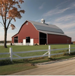 Amish Pole Barn Construction in Beckett, NJ - Rossbrook Construction Back view of red pole barn