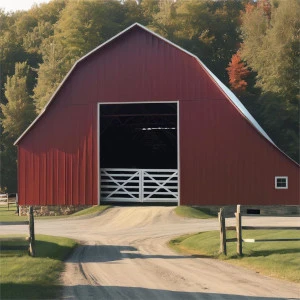 Amish Pole Barn Construction in Mullica Hill, NJ - Rossbrook ConstructionRed pole barn with gate closed