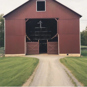 Amish Pole Barn Construction in Oak Valley, NJ - Rossbrook ConstructionDark red pole barn with gate opening