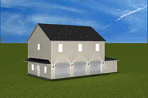 3D Rendering of a Barndominium Pole Builing using post beam construction - Front side B - Lancaster County, PA