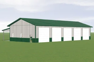 3D Rendering of a 5 car detached garage with rear storage options - commerical pole building garage in Lancaster, PA
