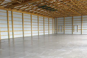 interior view of the commerical pole building garage in Lancaster, PA showing the interior garage doors